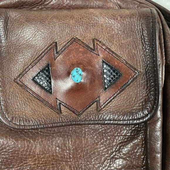 Handmade Leather Crossbody Purse Turquoise Stone Rustic Western Boho Aztec - Picture 2 of 9
